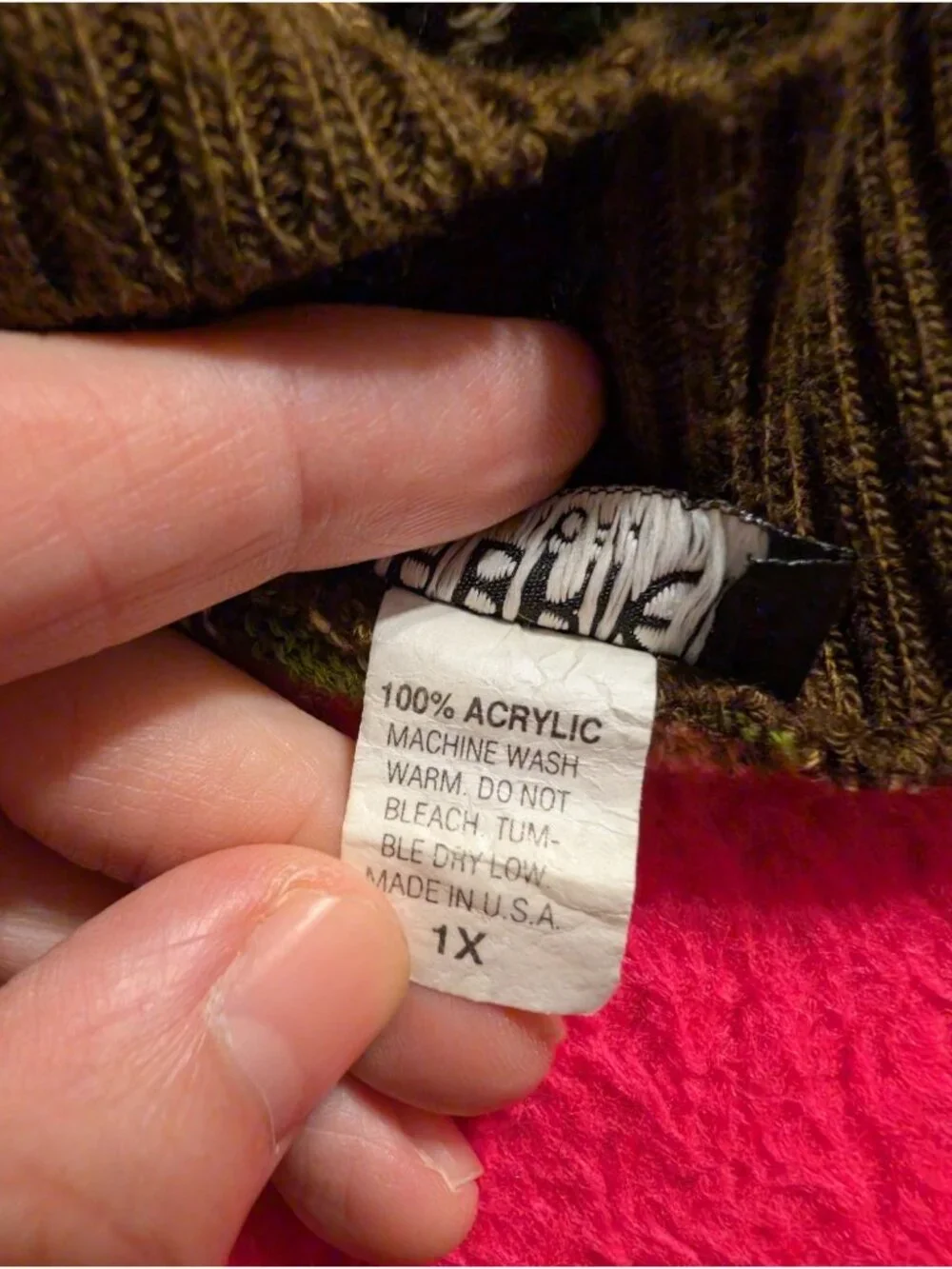Vintage 90s Gabriel New York Chevron Knit Sweater Top 1X Plus Green Brown Earthy